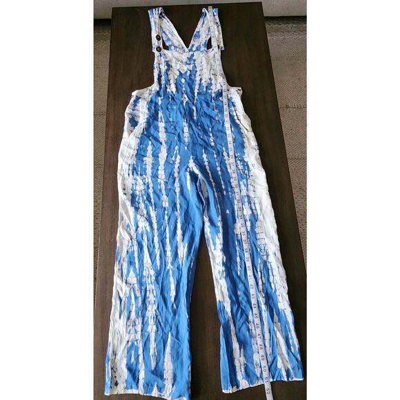 Sacred Threads Hippie Boho Festival Blue tie dye cropped Jumpsuit OS - Picture 9 of 10